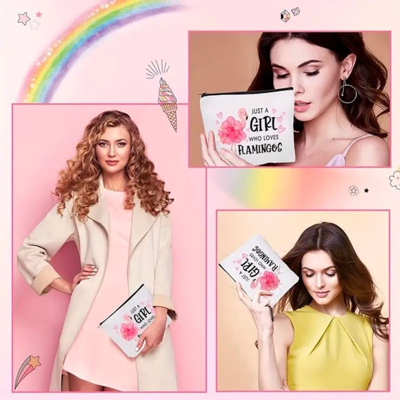 Just a Girl Who Loves Flamingos Canvas Makeup Bag NEW - Picture 6 of 11